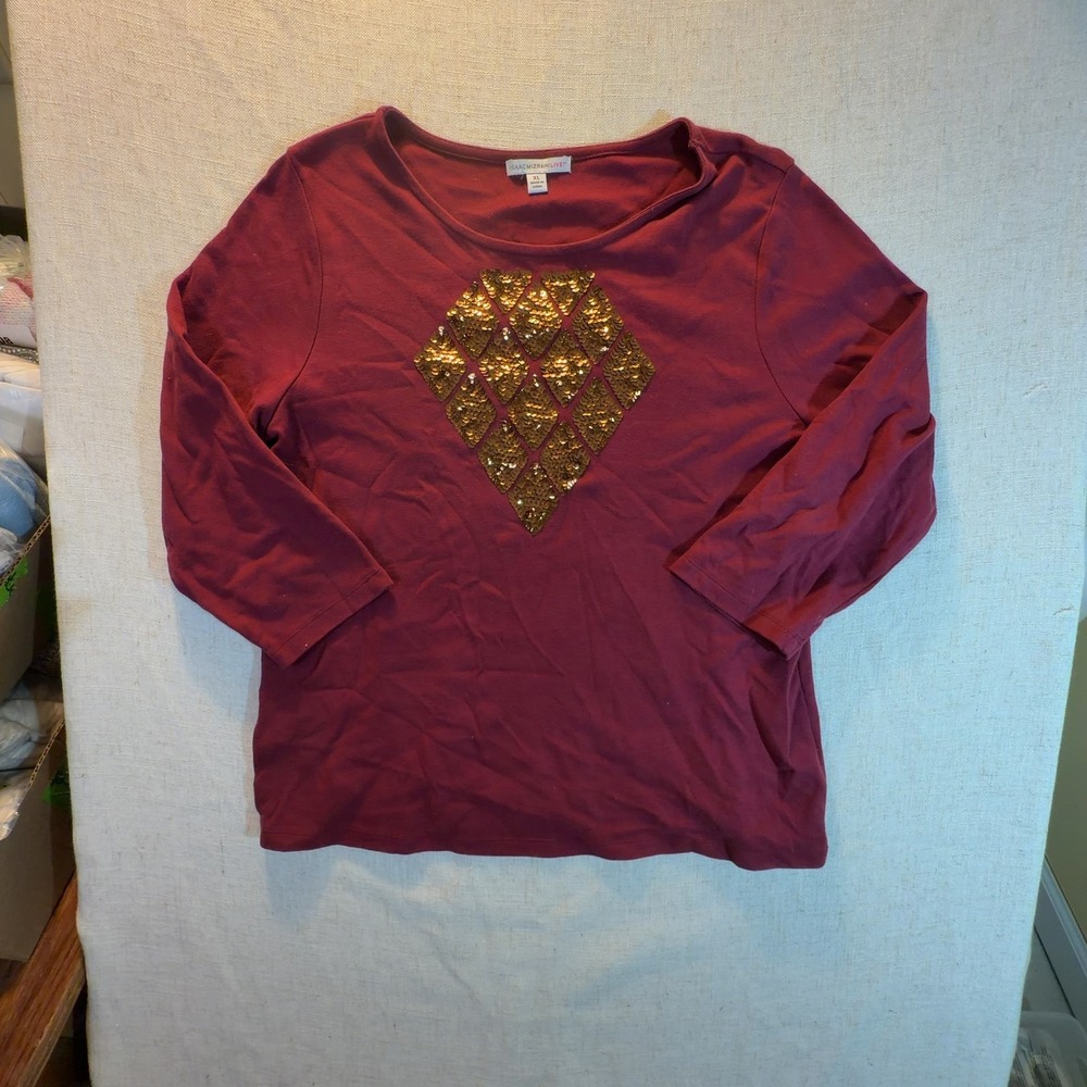 Isaac Mizrahi Live 3/4 Sleeve Sequin Top Women's Size Extra Large